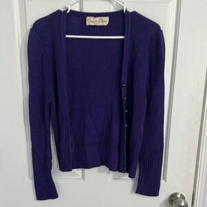 Oscar de la Renta Knit Women's Purple Button Sweater Size 10 Wool Blend